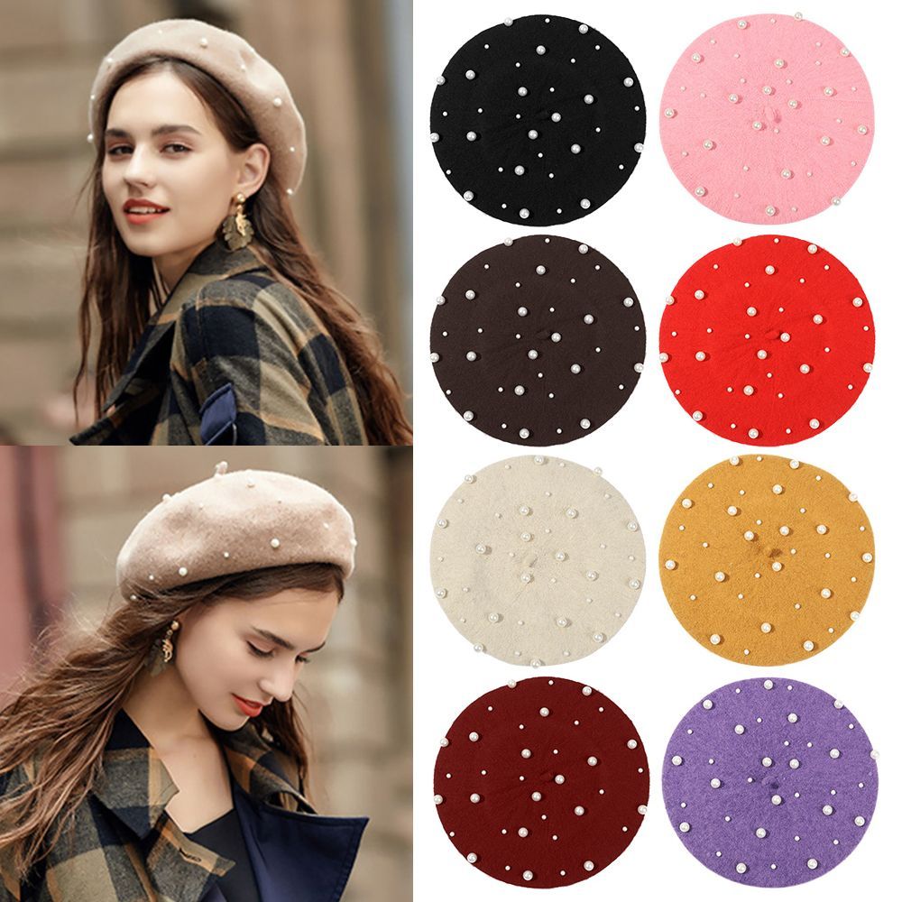 Beret French Wool - Berretto da Pittore Vintage con Perle
